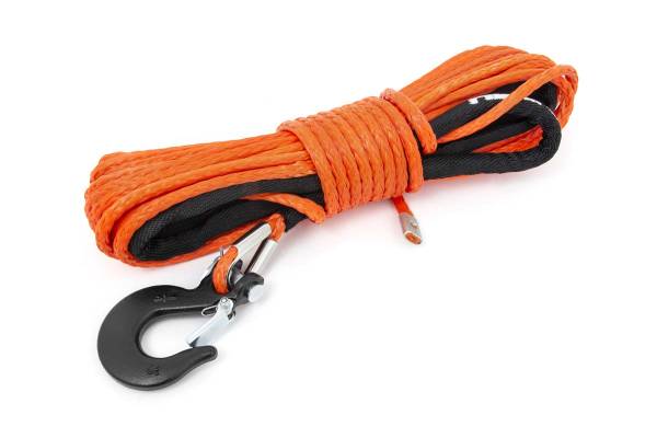 Rough Country - 1/4 Inch Synthetic Rope 85 Feet Rated Up to 16,000 Lbs 3/8 Inch Includes Clevis Hook and Protective Sleeve UTV, ATV Orange Rough Country