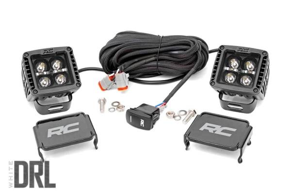 Rough Country - 2 Inch Square Cree LED Lights Pair Black Series w/Cool White DRL Rough Country