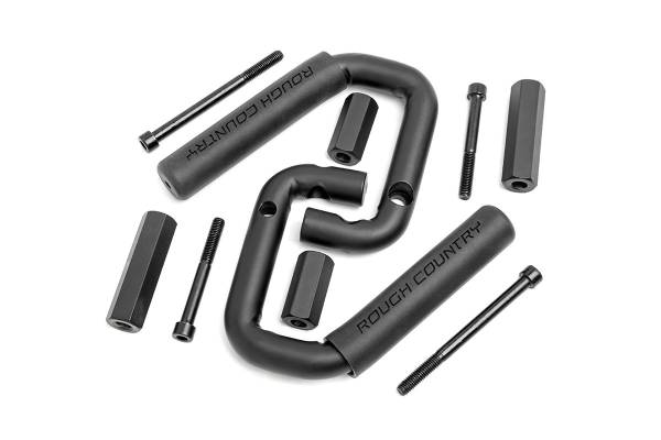 Rough Country - Jeep Front Solid Steel Grab Handles 07-18 Wrangler JK Black Rough Country