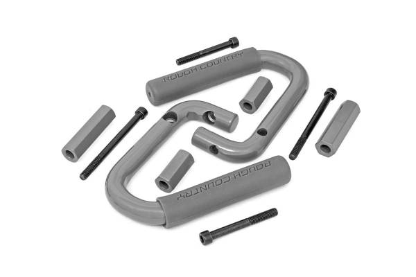 Rough Country - Jeep Front Solid Steel Grab Handles 07-18 Wrangler JK Gray Rough Country