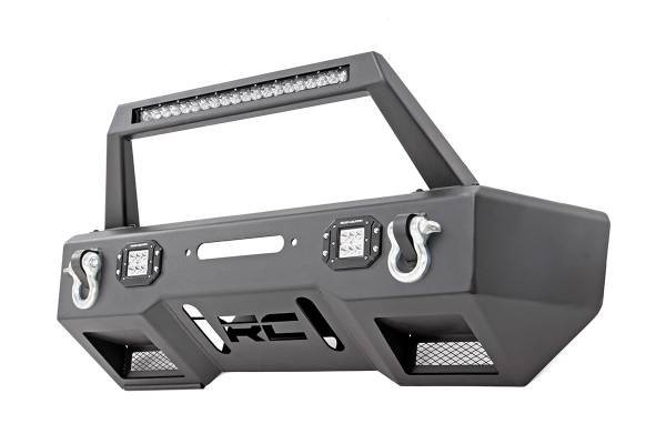 Rough Country - Jeep Front Stubby LED Winch Bumper w/Hoop Chrome Series JK, JL, Gladiator JT Rough Country