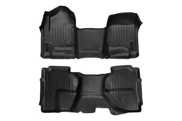 Rough Country - Heavy Duty Floor Mats Front/Rear W/Center 14-19 Silverado/Sierra 1500/2500 HD/3500 HD Double Cab Rough Country