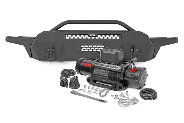 Rough Country - Front Bumper High Clearance 9500 Lb Pro Series Winch Synthetic Rope 16-22 Toyota Tacoma Rough Country