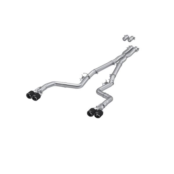 MBRP - 15-23 Dodge Challenger T304 Stainless Steel 3 Inch Dual Cat Back Quad Tips with Carbon Fiber Tips (Race Version) Exhaust System MBRP
