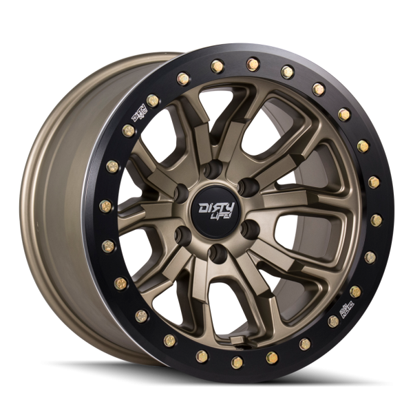 Dirty Life Race Wheels - Dirty Life Race Wheels DT-1 9303 Satin Gold W/Simulated Beadlock Ring 17X9 6-139.7 -38Mm 106Mm