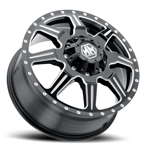 Mayhem Wheels - Mayhem Dually Wheels Monstir Dually 8101 GB-M 19.5x6.75 Front Dually Milled Spokes Black 102 Off Set 8 Lug 7.89 BSM 154.2 Bore Cast Aluminum