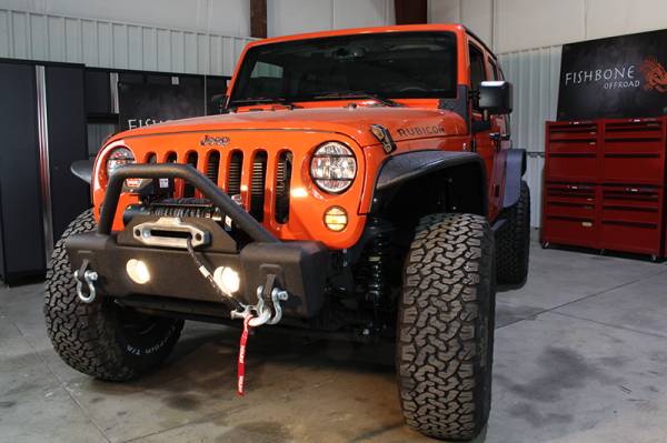 Fishbone Offroad - Jeep JK Stubby Bumper W/Tube Guard 07-18 Wranger JK Black Texured Powercoated Fishbone Offroad