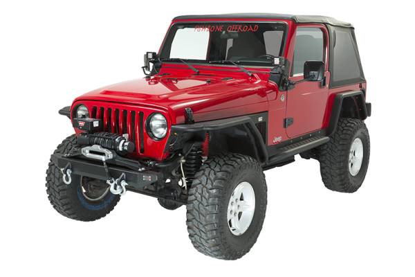 Fishbone Offroad - Jeep TJ Winch Plate Steel 97-06 Wrangler TJ Black Textured Powdercoat Piranha Series Fishbone Offroad