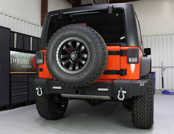 Fishbone Offroad - Jeep JK Rear Bumper W/LED's 07-18 Wrangler JK Rubicon and Unlimited Steel Black Textured Powdercoat Fishbone Offroad