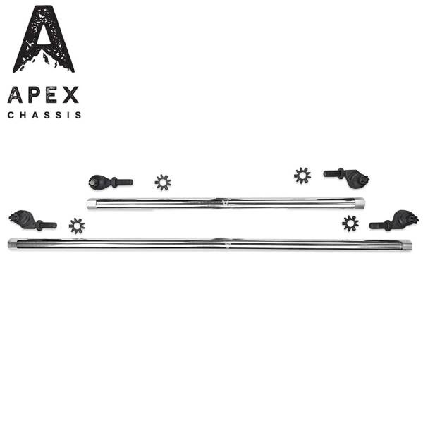 Apex Chassis - Apex Chassis Heavy Duty 1 Ton Tie Rod & Drag Link Assembly in Polished Aluminum Fits: 07-18 Jeep Wrangler JK JKU Rubicon Sahara Sport.  Note this NO-FLIP kit fits vehicles with a lift of 3.5 inches or less