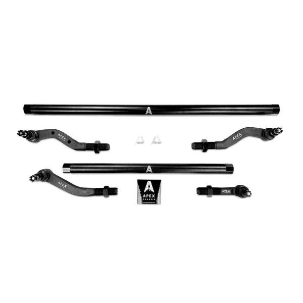 Apex Chassis - Apex Chassis Heavy Duty 2.5 Ton Tie Rod & Drag Link Assembly in Steel Fits: 19-22 Jeep Gladiator JT 18-22 Jeep Wrangler JL/JLU Rubicon Mohave Sahara Sport. Note: This NO-FLIP kit fits a Dana 30 axle with a lift of 4.5 inches or less.