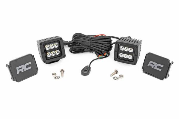 Rough Country - 2 Inch Square Cree LED Lights Pair Black Series, Spot Beam Rough Country