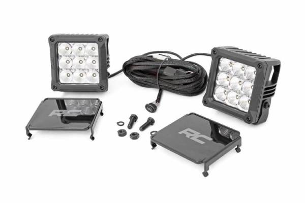 Rough Country - 4 Inch Square Cree LED Lights Pair Chrome Series w/Cool White DRL Rough Country