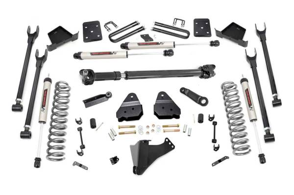 Rough Country - 6 Inch Ford 4-Link Suspension Lift Kit 3.5 Inch Axle Diam W/Overload Springsw/Front Drive Shaft & V2 Shocks 17-19 F-250/350 4WD Diesel Rough Country