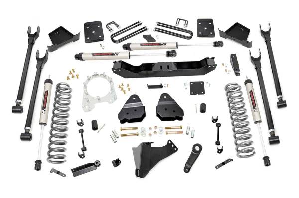 Rough Country - 6 Inch Ford 4-Link Suspension Lift Kit No Rear Overload Springs 4 Inch Axle Diam w/V2 Shocks 17-19 F-250/350 4WD Diesel Rough Country