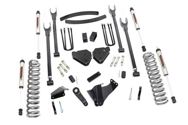 Rough Country - 6 Inch Ford 4-Link Suspension Lift Kit Rear Overload Springs w/V2 Shocks 05-07 F-250/350 Gas Rough Country