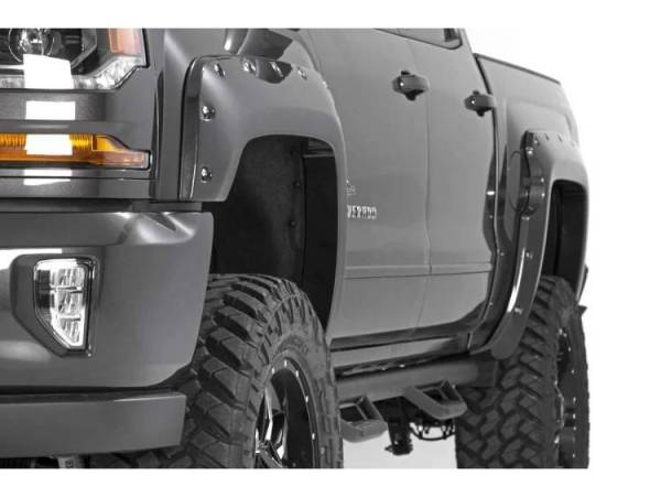 Rough Country - Chevrolet Pocket Fender Flares Rivets Summit White 16-18 Silverado 1500 5 Foot 8 Inch Bed Rough Country