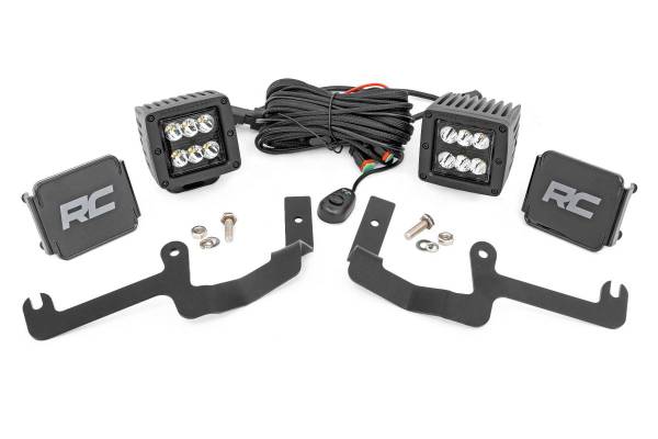 Rough Country - Chevy 2-inch LED Lower Windshield Ditch Kit Black Series Spot Beam For 19-20 Silverado Rough Country