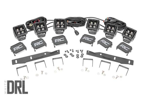 Rough Country - Ford Triple LED Fog Light Kit Black Series w/White DRL 17-19 F-150 Raptor Rough Country