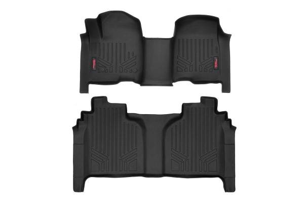 Rough Country - Heavy Duty Floor Mats Front/Rear-19-20 Silverado/Sierra Crew Cab Bench Seats Rough Country