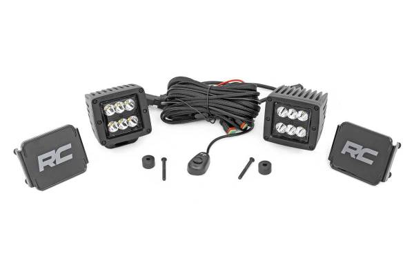 Rough Country - Jeep 2 Inch LED Cube Easy-Mount Kit 18-20 Wrangler JL/20 Gladiator-Black Series Rough Country