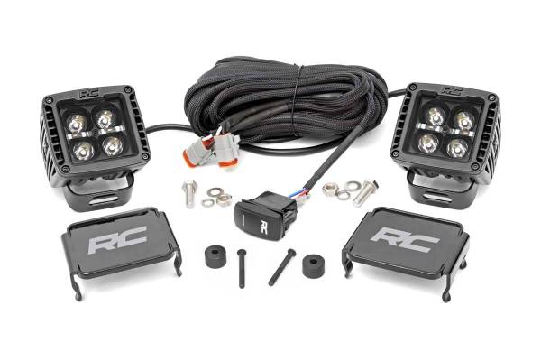 Rough Country - Jeep 2 Inch LED Cube Easy-Mount Kit 18-20 Wrangler JL/20 Gladiator-Black Series w/Amber DRL  Rough Country