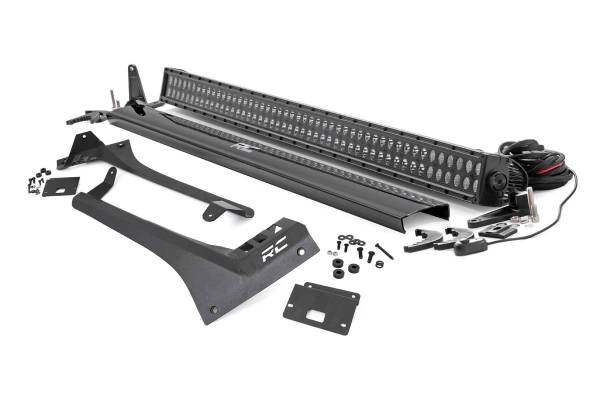 Rough Country - Jeep 50-Inch Straight LED Light Bar Upper Windshield Kit w/ Dual-Row Black Series LED 2020 Gladiator JT, 18-20 Wrangler JL Rough Country