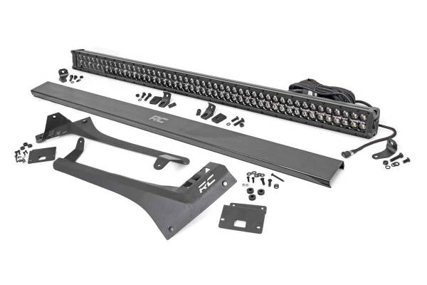 Rough Country - Jeep 50-Inch Straight LED Light Bar Upper Windshield Kit w/ Dual-Row Black Series LED Amber DRL 2020 Gladiator JT, 18-20 Wrangler JL Rough Country