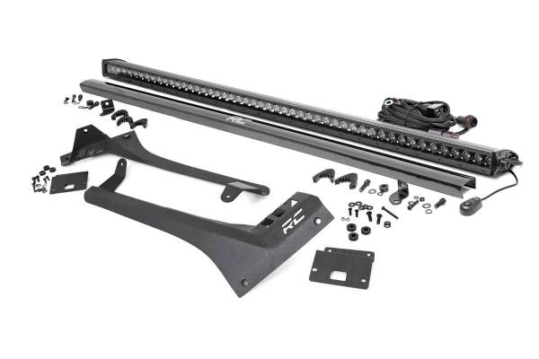 Rough Country - Jeep 50-Inch Straight LED Light Bar Upper Windshield Kit w/ Single-Row Black Series LED 2020 Gladiator JT, 18-20 Wrangler JL Rough Country