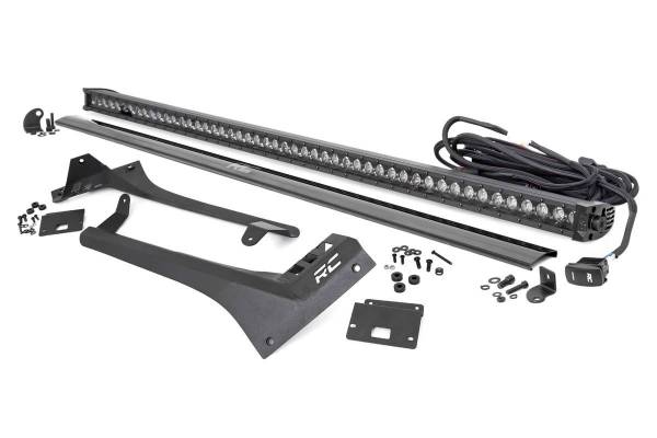 Rough Country - Jeep 50-Inch Straight LED Light Bar Upper Windshield Kit w/ Single-Row Black Series LED White DRL 2020 Gladiator JT, 18-20 Wrangler JL Rough Country