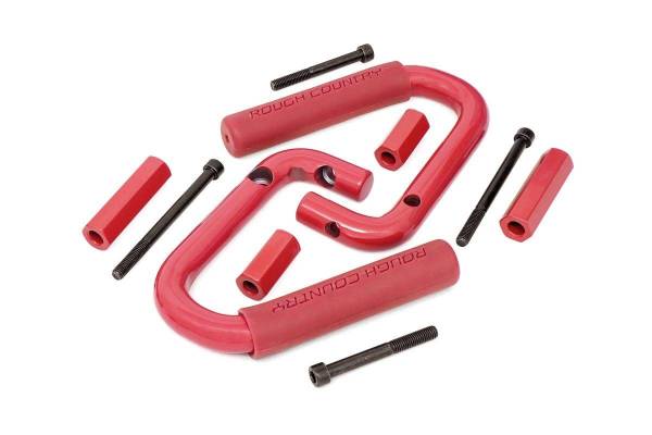 Rough Country - Jeep Front Solid Steel Grab Handles 07-18 Wrangler JK Red Rough Country