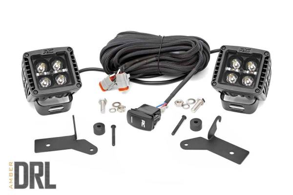 Rough Country - Jeep JL/Gladiator 2 Inch LED Lower Windshield Kit Black Series w/Amber DRL For 18-Pres Wrangler JL/20-Pres Gladiator Rough Country