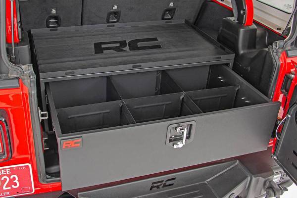 Rough Country - Jeep Metal Storage Box w/Slide Out Lockable Drawer 18-21 Jeep Wrangler JL Rough Country