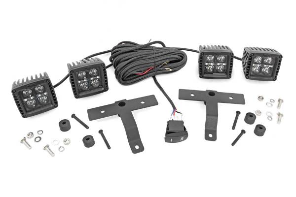 Rough Country - Jeep Quad LED Light Pod Kit -Black Series w/Amber DRL 18-20 JL/20 Gladiator Rough Country