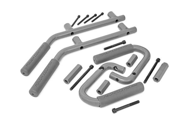 Rough Country - Jeep Solid Steel Grab Handle Set 07-18 Wrangler JK Gray Rough Country