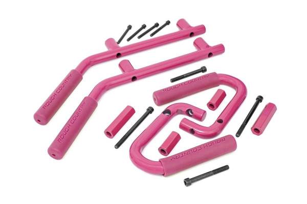 Rough Country - Jeep Solid Steel Grab Handle Set 07-18 Wrangler JK Pink Rough Country