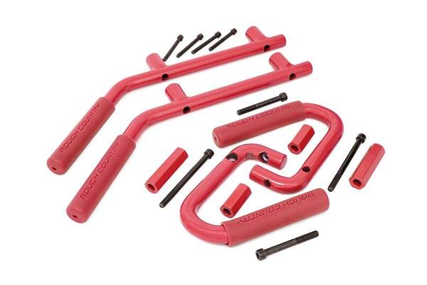 Rough Country - Jeep Solid Steel Grab Handle Set 07-18 Wrangler JK Red Rough Country