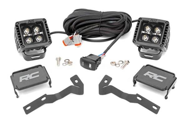 Rough Country - LED Light Kit Ditch Mount 2 Inch Black Pair Amber DRL Toyota Tacoma (05-15) Rough Country