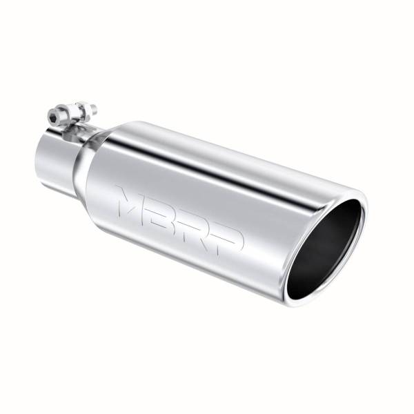 MBRP - 4 Inch OD 2.5 Inch Inlet 12 Inch Length Exhaust Tail Pipe TipAngled Cut Rolled End Clampless-No Weld T304 Stainless Steel MBRP