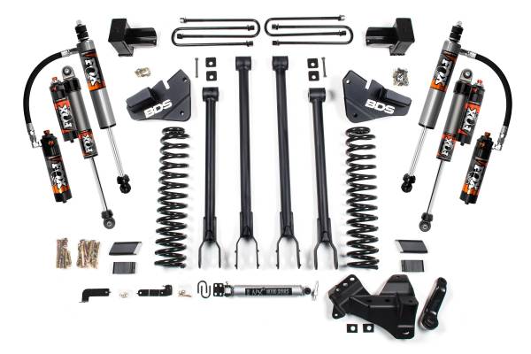 BDS Suspension - 4 Inch Lift Kit 4-Link Conversion Ford F250/F350 Super Duty 17-19 4WD Diesel 5 Inch Block 2 Leaf Main Fox 2.5 Performance Eliete Shocks