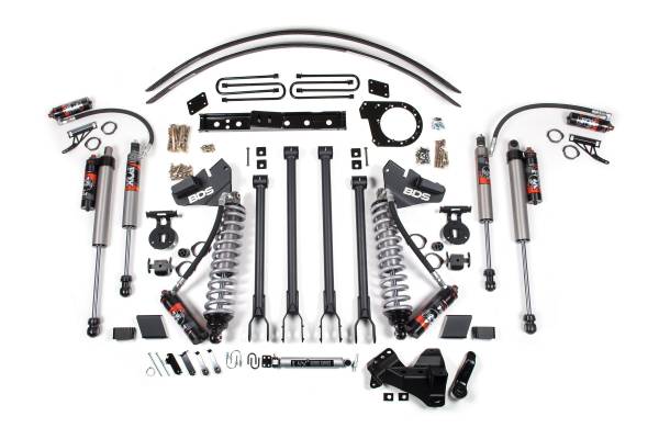 BDS Suspension - 6 Inch Lift Kit w/ 4-Link FOX 2.5 Performance Elite Coil-Over Conversion Ford F250/F350 Super Duty 17-19 4WD Diesel Block Kit and Add A Leaf Fox 2.5 Performance Elite Shoces