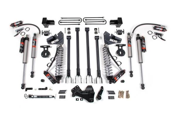 BDS Suspension - 4 Inch Lift Kit w/ 4-Link FOX 2.5 Performance Elite Coil-Over Conversion Ford F250/F350 Super Duty 17-19 4WD Diesel Leaf Springs