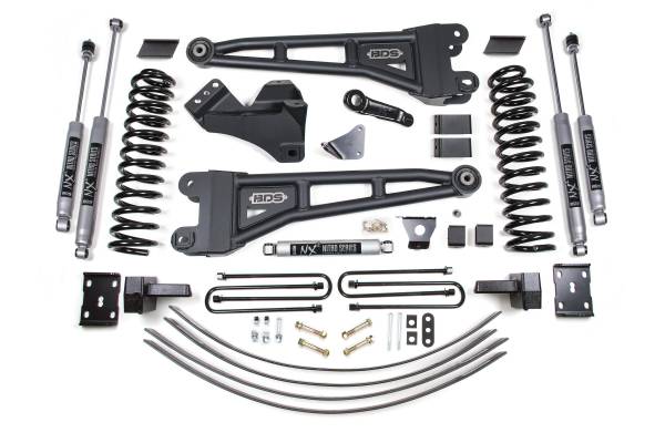 BDS Suspension - 6 Inch Lift Kit w/ Radius Arm Ford F250/F350 Super Duty 05-07 4WD Gas 4 Inch Block Add A Leaf with Overload NX2 Nitro