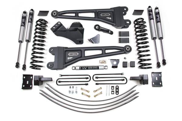 BDS Suspension - 6 Inch Lift Kit w/ Radius Arm Ford F250/F350 Super Duty 05-07 4WD Gas 4 Inch Block Add A Leaf with Overload Fox 2.0 Performance