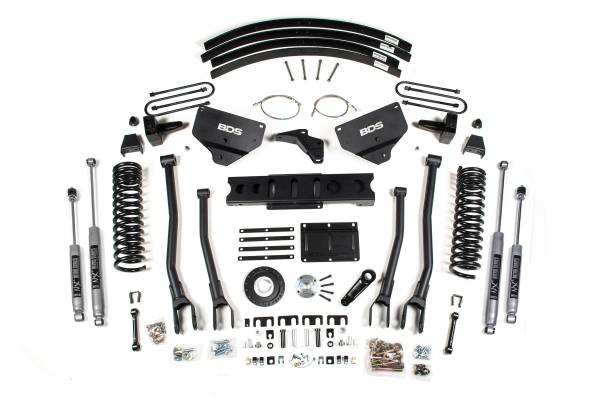 BDS Suspension - 8 Inch Lift Kit w/ 4-Link Ram 3500 13-18 4WD Diesel 5 Inch Block Add A Leaf 8 Bolt Indexing Ring NX2 Nitro Shocks