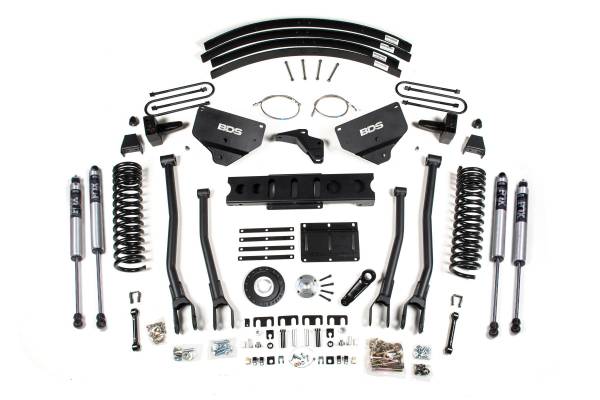 BDS Suspension - 8 Inch Lift Kit w/ 4-Link Ram 3500 13-18 4WD Diesel 5 Inch Block Add A Leaf 8 Bolt Indexing Ring Fox 2.0 Performance Shocks