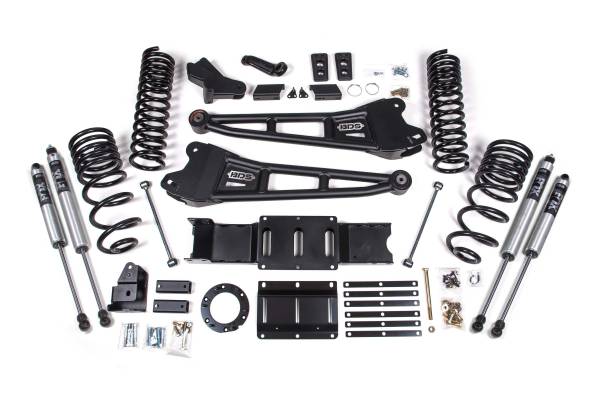 BDS Suspension - 4 Inch Lift Kit w/ Radius Arm Ram 3500 19-23 4WD Gas With Factory Rear Overload Leaf Fox 2.0 Performance Shocks