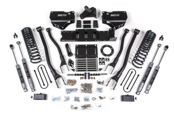 BDS Suspension - 4 Inch Lift Kit w/ 4-Link Ram 3500 19-23 4WD Gas With Factory Rear Overload Leaf Fox 2.0 Performance Shocks