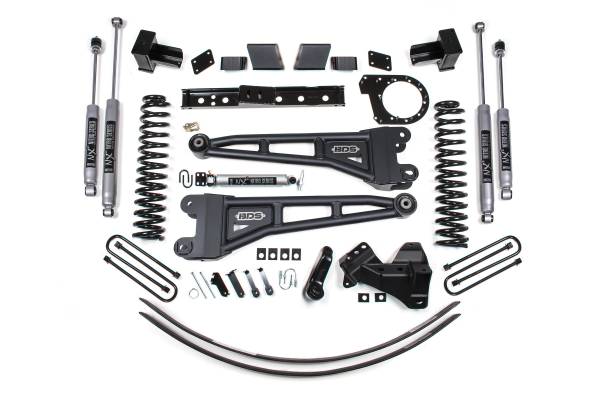 BDS Suspension - 6 Inch Lift Kit w/ Radius Arm Ford F250/F350 Super Duty 17-19 4WD Diesel 5 Inch Block 3 Leaf Main NX2 Nitro Shocks