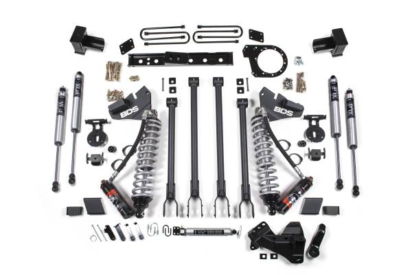 BDS Suspension - 2017-2019 Ford F250/F350 4WD 6 inch 4-Link Suspension Lift Kit, 6 inch Rear, Spring, Diesel - Fox 2.5 Fox Performance Elite Series Coil Over Front Fox 2.0 Internal Floating Piston Rear Leaf Springs Fox 2.0 Performance Shocks